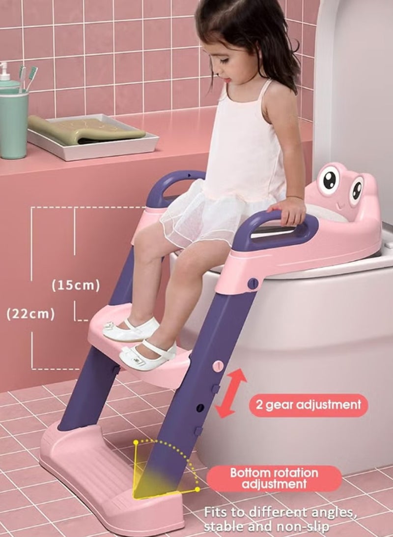 بوراداي مقعد تدريب على استخدام المرحاض للأطفال الصغار مع سلم قابل للطي - كرسي نونية للأطفال الأولاد والبنات مع مقابض مانعة للانزلاق قابل لتعديل الارتفاع - Image 3