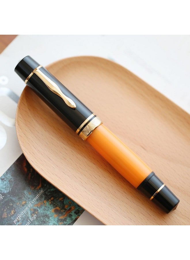 erofa Majohn P139 Piston Resin Fountain Pen Medium Nib with Box, Brass Piston System Large Capacity Writing Pen, Black Yellow - Image 3