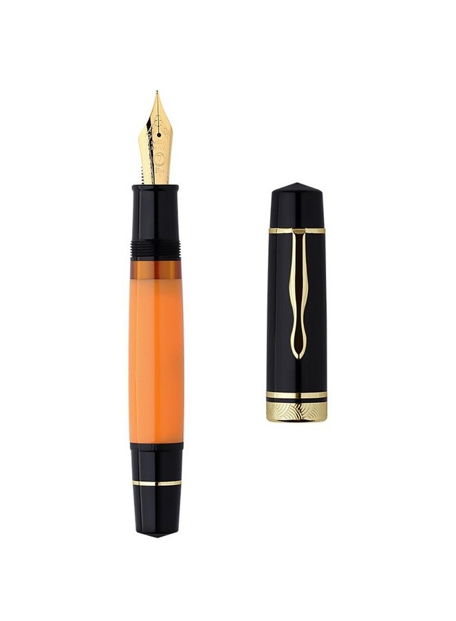 erofa Majohn P139 Piston Resin Fountain Pen Medium Nib with Box, Brass Piston System Large Capacity Writing Pen, Black Yellow - Image 2