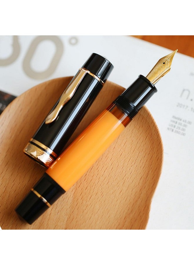 erofa Majohn P139 Piston Resin Fountain Pen Medium Nib with Box, Brass Piston System Large Capacity Writing Pen, Black Yellow - Image 4