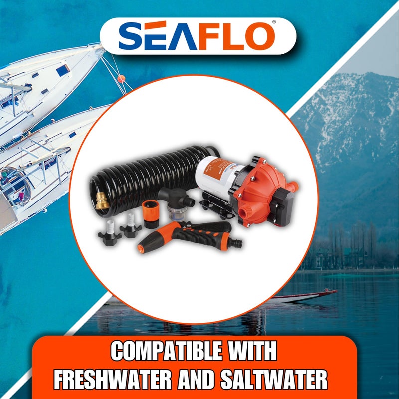 SEAFLO 55-Series Washdown Pump Kit - 12V DC, 5.5 GPM, 70 PSI, Self-Priming, Coiled Hose, Spray Nozzle, High Flow for RV, Boat, Off-Grid, Freshwater, and Saltwater Applications 4-Year Warranty - Image 5