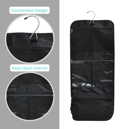 NGIL Glitter Travel Hanging Toiletry Bag for Cheerleaders and Dance Teams, Toiletry Organizer and Toiletry Bag for Women, Cosmetic Travel Bag(Glitter-Black) - Image 4