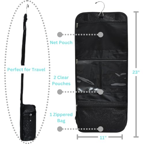 NGIL Glitter Travel Hanging Toiletry Bag for Cheerleaders and Dance Teams, Toiletry Organizer and Toiletry Bag for Women, Cosmetic Travel Bag(Glitter-Black) - Image 5