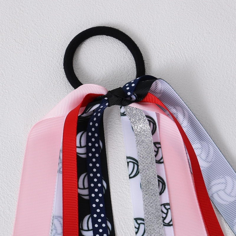 KCHIES 8.7" Volleyball Ponytail Holder Hair Streamer for Women Girls,Glitter Volleyball Hair Ribbon Elastic Hair Ties Bow Pony Holder Band,Cheerleader Fans Game Day Decor Accessory Gift - Image 3
