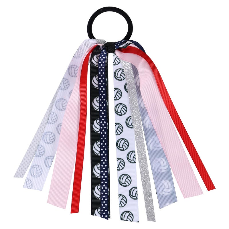 KCHIES 8.7" Volleyball Ponytail Holder Hair Streamer for Women Girls,Glitter Volleyball Hair Ribbon Elastic Hair Ties Bow Pony Holder Band,Cheerleader Fans Game Day Decor Accessory Gift - Image 1