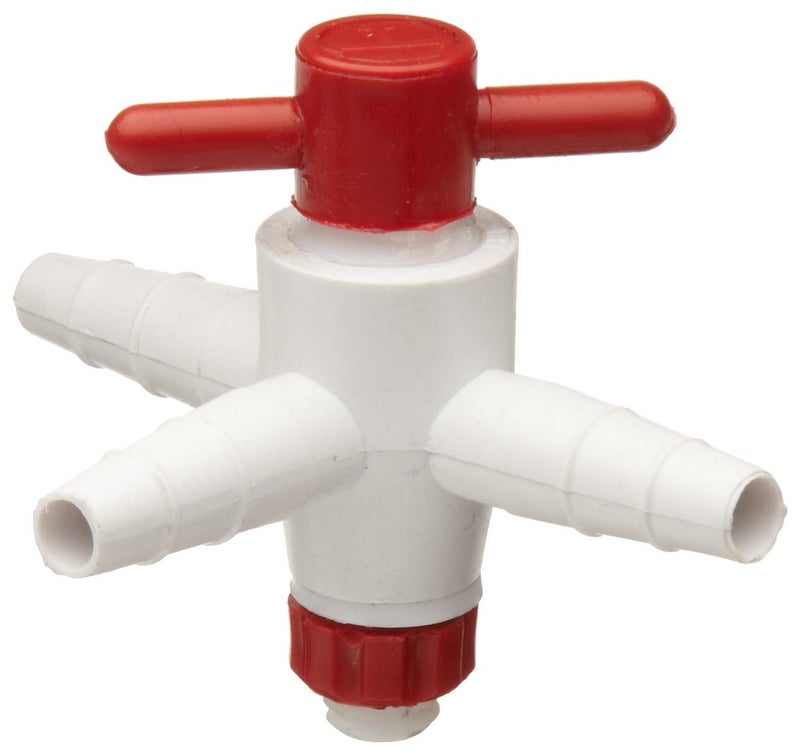 Bel-Art Three-Way Stopcock for ¼ in. to ⅜ in. Tubing; 4mm Bore, PTFE (F30895-0000)