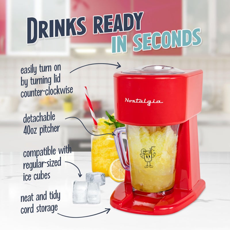 Nostalgia Retro 40-Ounce Frozen Beverage Station - Slushie Machine and Ice Shaver with Automatic Mixing for Soda, Cocktails and Margaritas - Easy & Safe Use - Red - Image 4