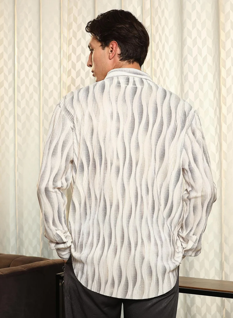 CAHOOT  Men's Cream White Metallic-Gradient Pleated Shirt for Men | Best Price UAE