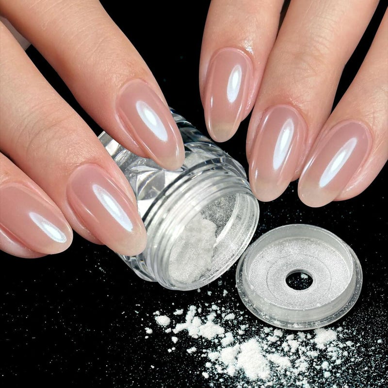 Moonlight Chrome Nail Powder, BORNBYME Magic Aurora Chrome Nail Glossy Mirror Effect Holographic Nail Glitter White Shimmer Sugar Pigment for Nails Art Design
