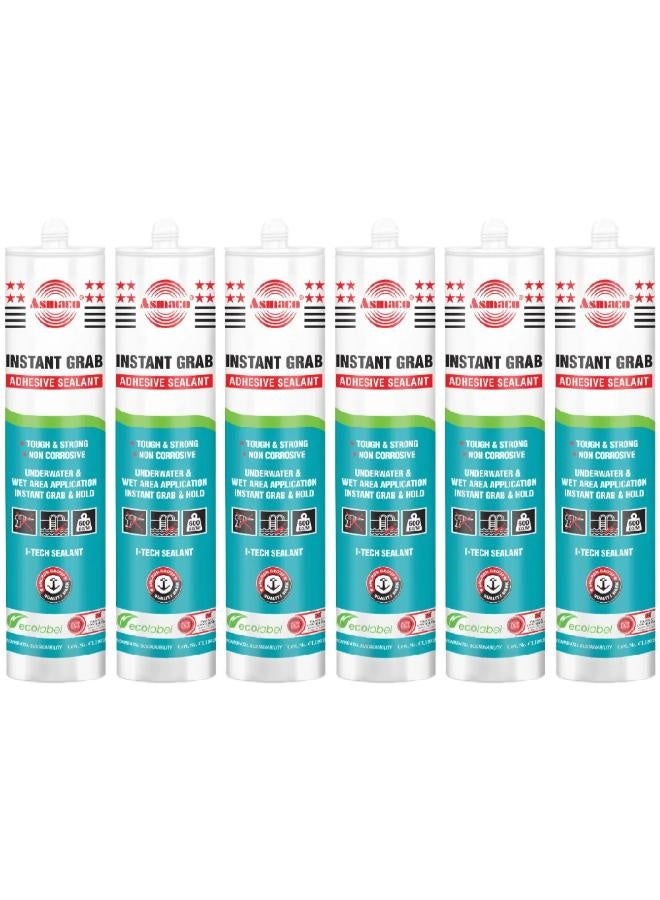 Asmaco Instantgrab Adhesive Sealant - White - 280 Ml - Set of 06