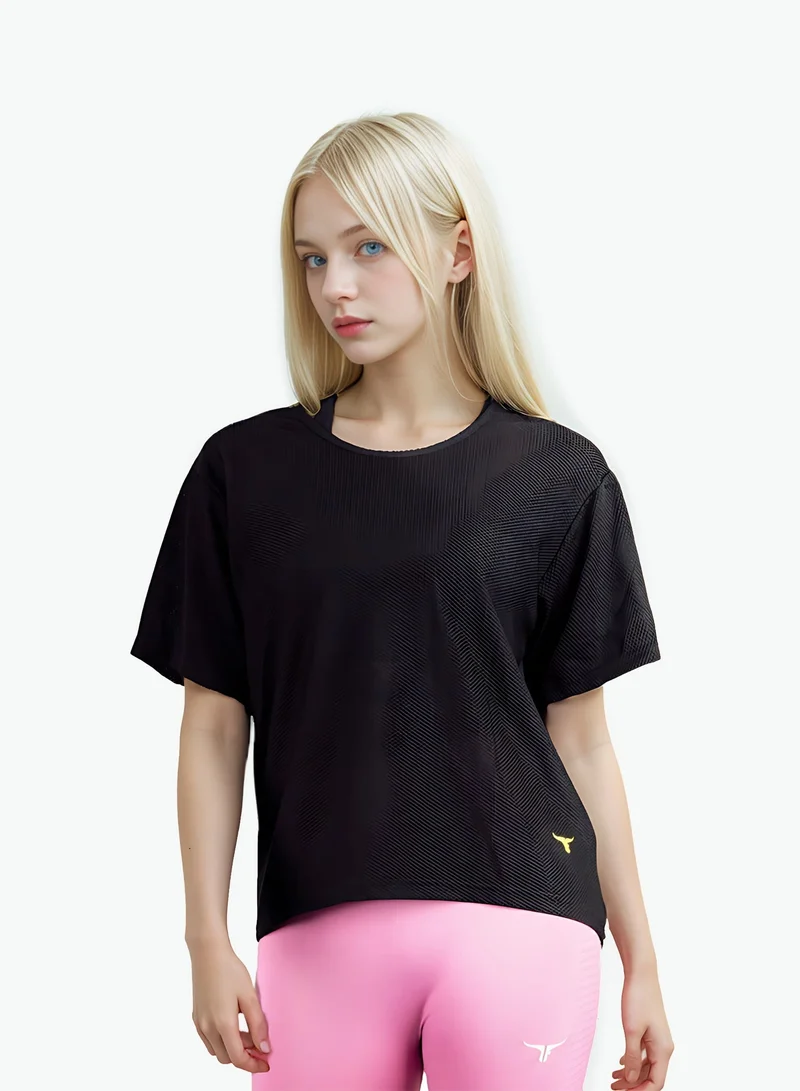 THUGFIT Loose Short Sleeve Mesh Crop Top - Black