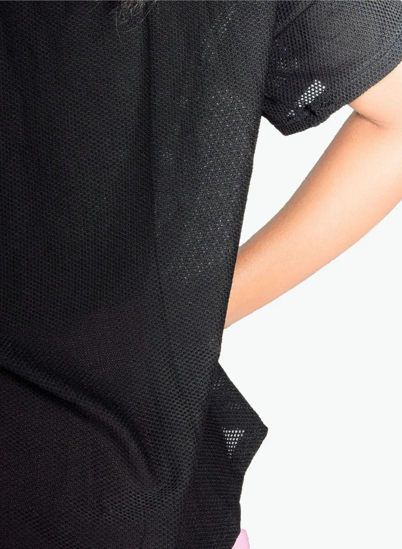 THUGFIT  Loose Short Sleeve Mesh Crop Top - Black for Women | Best Price UAE