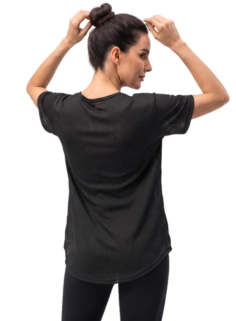Thugfit  Loose Short Sleeve Mesh Crop Top - Black for Women | Best Price UAE