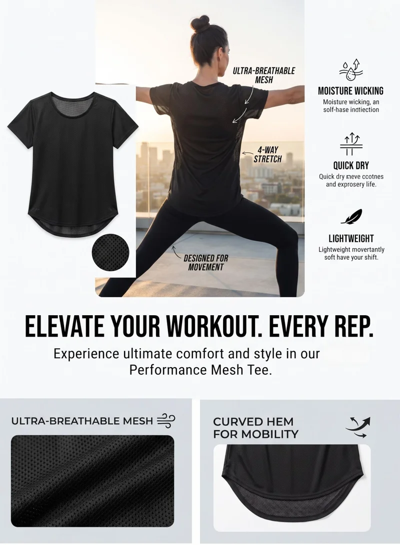 Thugfit  Loose Short Sleeve Mesh Crop Top - Black for Women | Best Price UAE