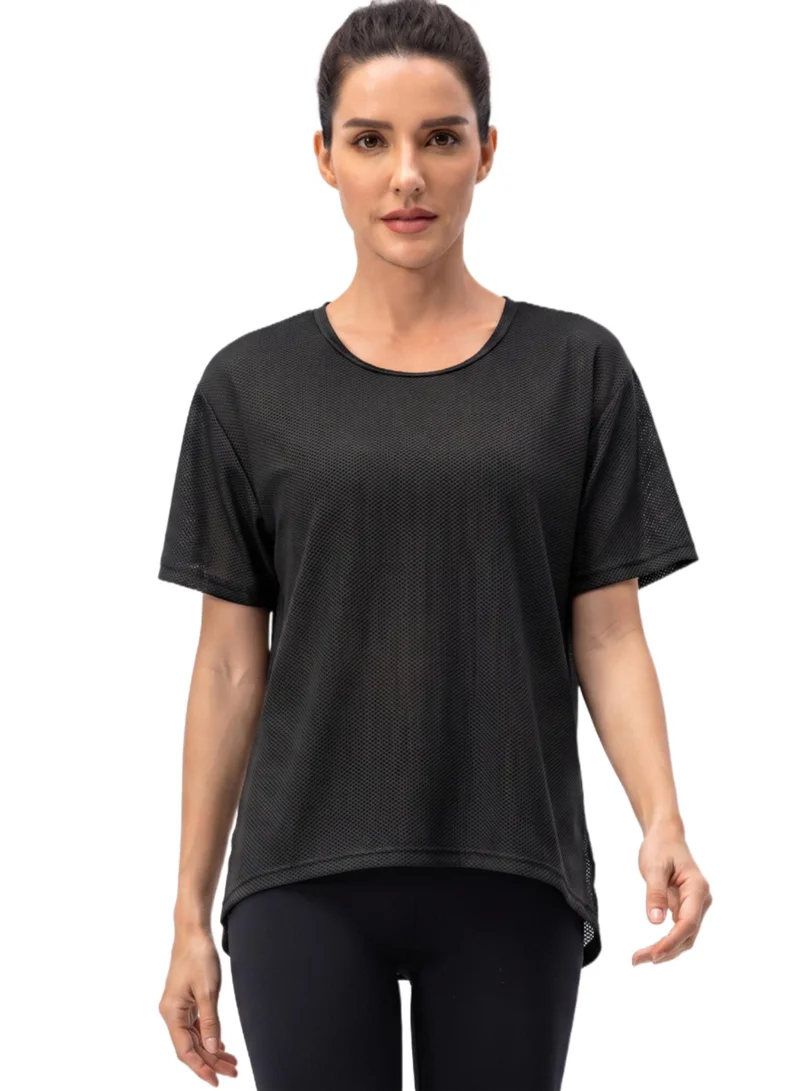 THUGFIT Loose Short Sleeve Mesh Crop Top - Black