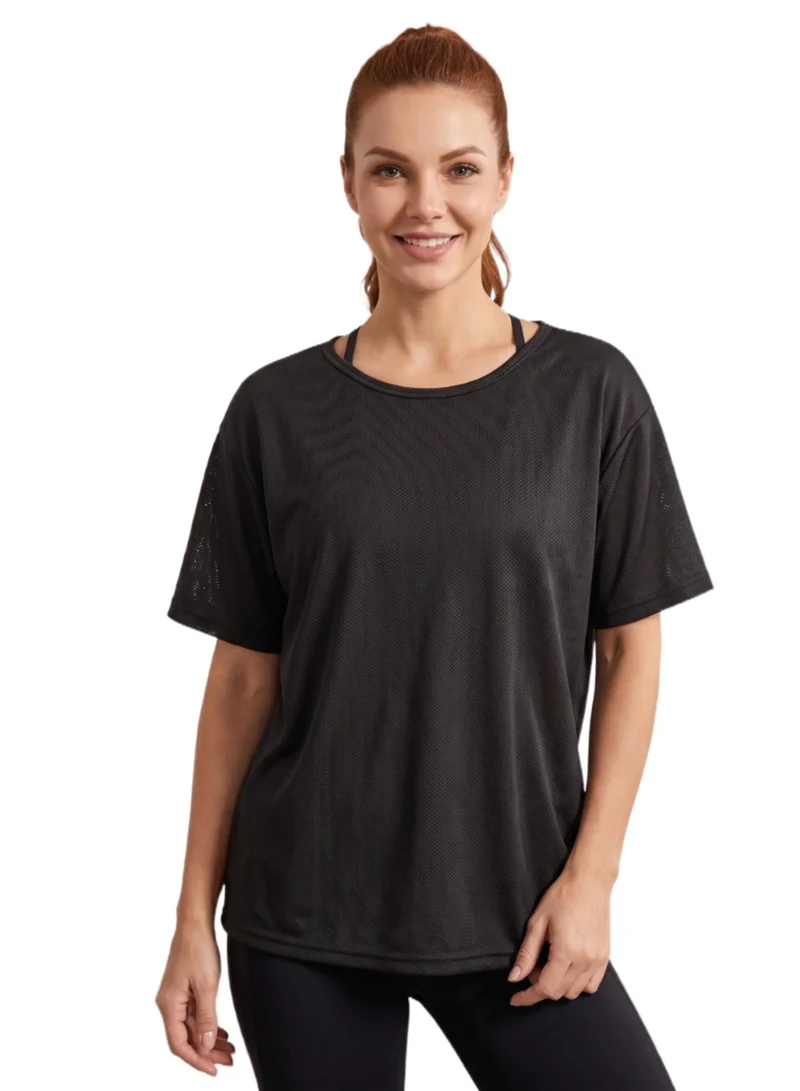 THUGFIT Loose Short Sleeve Mesh Crop Top - Black