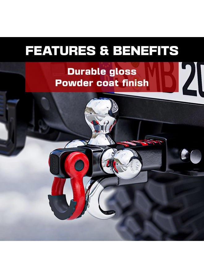 Ayleid Trailer Hitch Tri-Ball Mount with Hook&Pin&Rotatable Tow Shackle,Fits 2-in Receiver with 1-7/8-in,2-in,2-5/16-in Hitch Ball… - Image 3