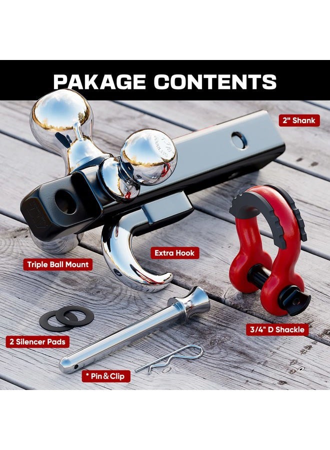 Ayleid Trailer Hitch Tri-Ball Mount with Hook&Pin&Rotatable Tow Shackle,Fits 2-in Receiver with 1-7/8-in,2-in,2-5/16-in Hitch Ball… - Image 5