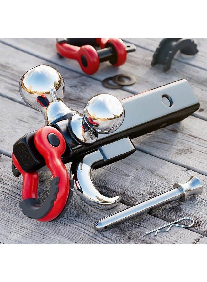 Ayleid Trailer Hitch Tri-Ball Mount with Hook&Pin&Rotatable Tow Shackle,Fits 2-in Receiver with 1-7/8-in,2-in,2-5/16-in Hitch Ball… - Image 2