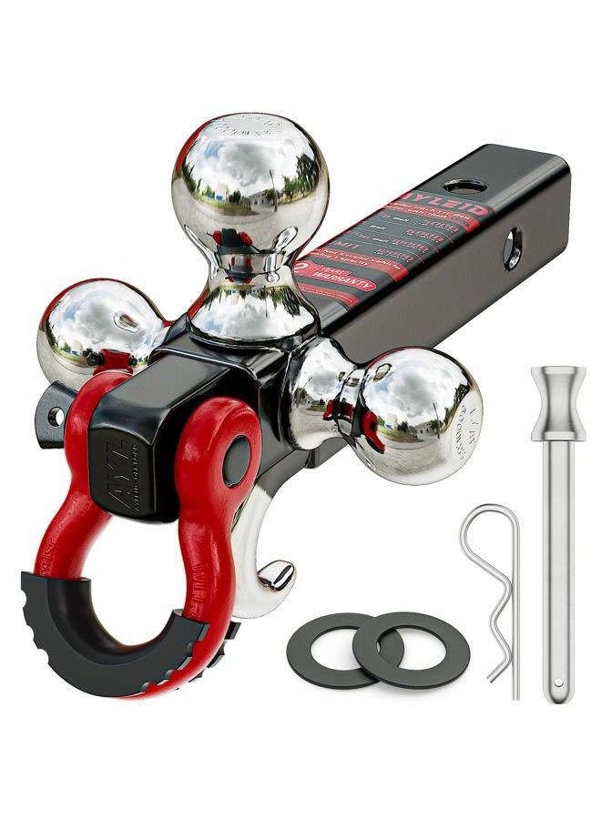 Ayleid Trailer Hitch Tri-Ball Mount with Hook&Pin&Rotatable Tow Shackle,Fits 2-in Receiver with 1-7/8-in,2-in,2-5/16-in Hitch Ball… - Image 1