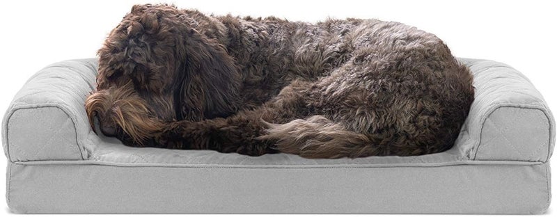 Furhaven Cooling Gel Dog Bed for Medium/Small Dogs w/Removable Bolsters & Washable Cover, For Dogs Up to 35 lbs - Quilted Sofa - Silver Gray, Medium - Image 1