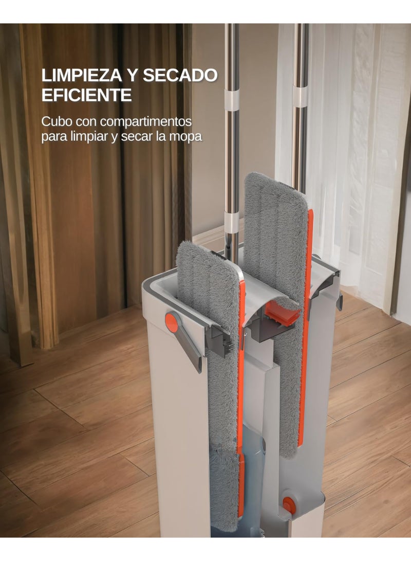 ZERIFAM Mop and Bucket with Wringer Set, Hands Free Flat Floor Mop and Bucket with 6 Reusable Microfiber Pads, 2 Compartments, Dry and Wet, Ergonomic Handle, For Home, Dining, Rooms, Kitchens - Image 3