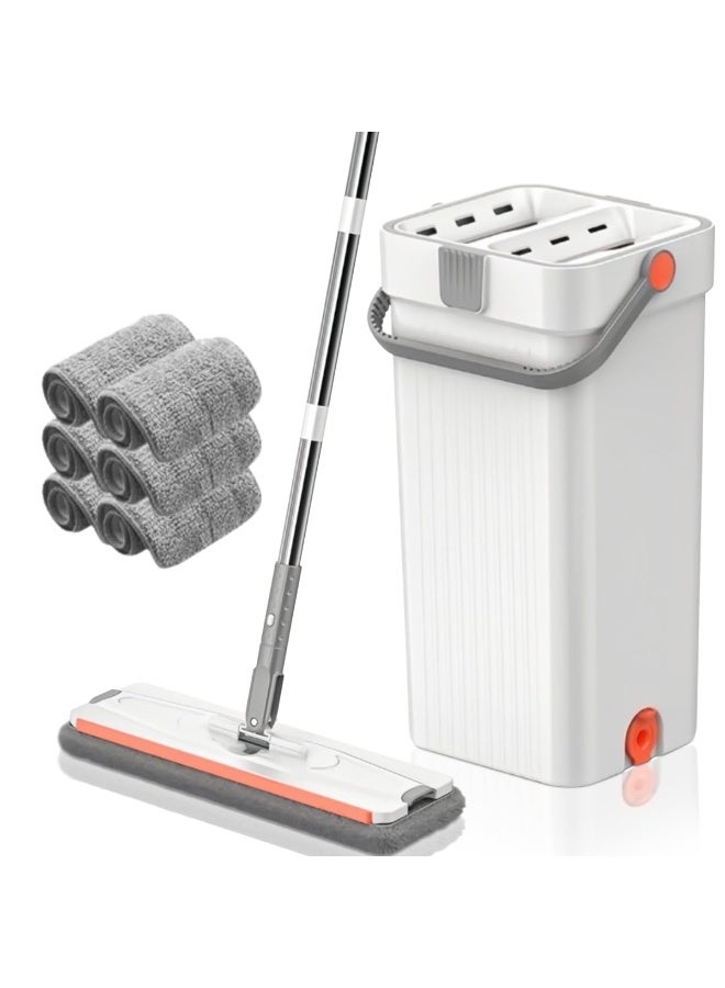 ZERIFAM Mop and Bucket with Wringer Set, Hands Free Flat Floor Mop and Bucket with 6 Reusable Microfiber Pads, 2 Compartments, Dry and Wet, Ergonomic Handle, For Home, Dining, Rooms, Kitchens - Image 1