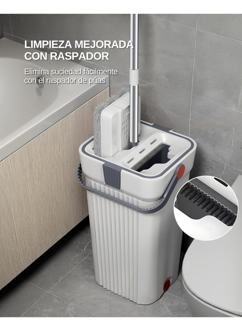 ZERIFAM Mop and Bucket with Wringer Set, Hands Free Flat Floor Mop and Bucket with 6 Reusable Microfiber Pads, 2 Compartments, Dry and Wet, Ergonomic Handle, For Home, Dining, Rooms, Kitchens - Image 5