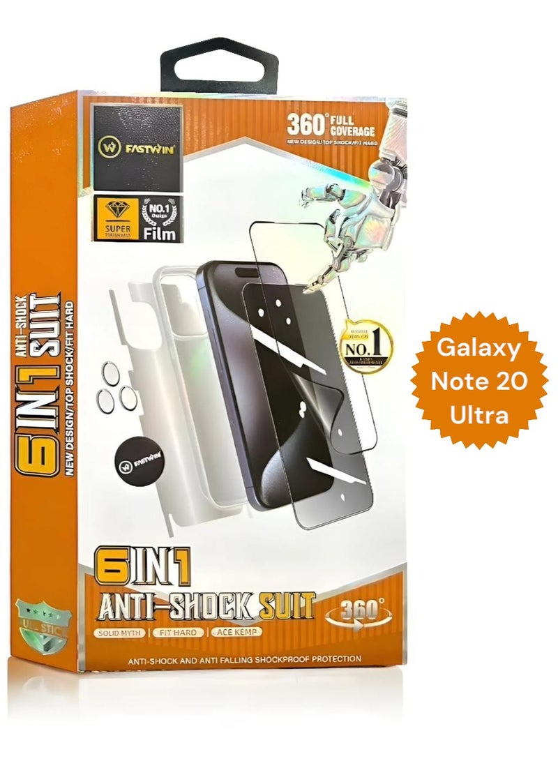 New full protection package for the Samsung Galaxy Note 20 Ultra, with a screen protector and a case that supports wireless charging (MagSafe). Complete protection for your device against scratches and falls (6in1), the original package from Fastwin.
