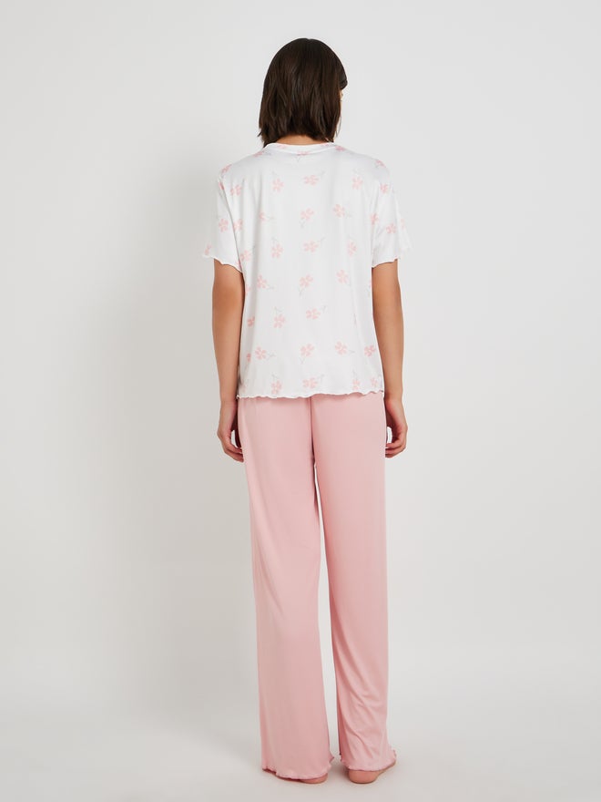 Take Two Floral Printed T-Shirt and Solid Pyjama Set - Image 4
