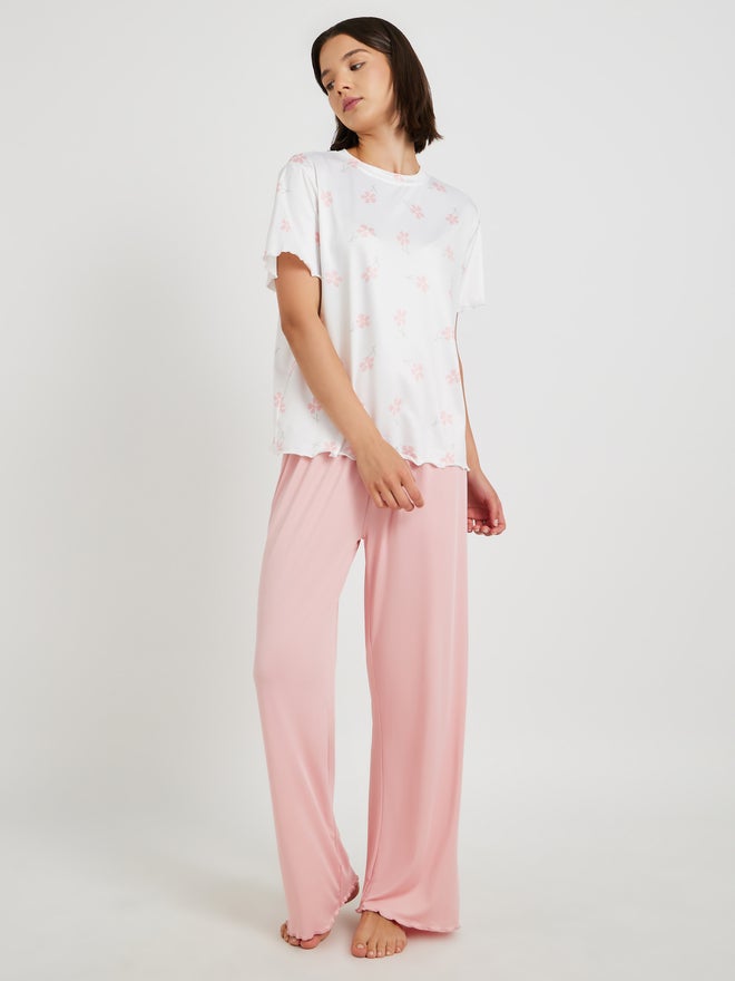 Take Two Floral Printed T-Shirt and Solid Pyjama Set - Image 1
