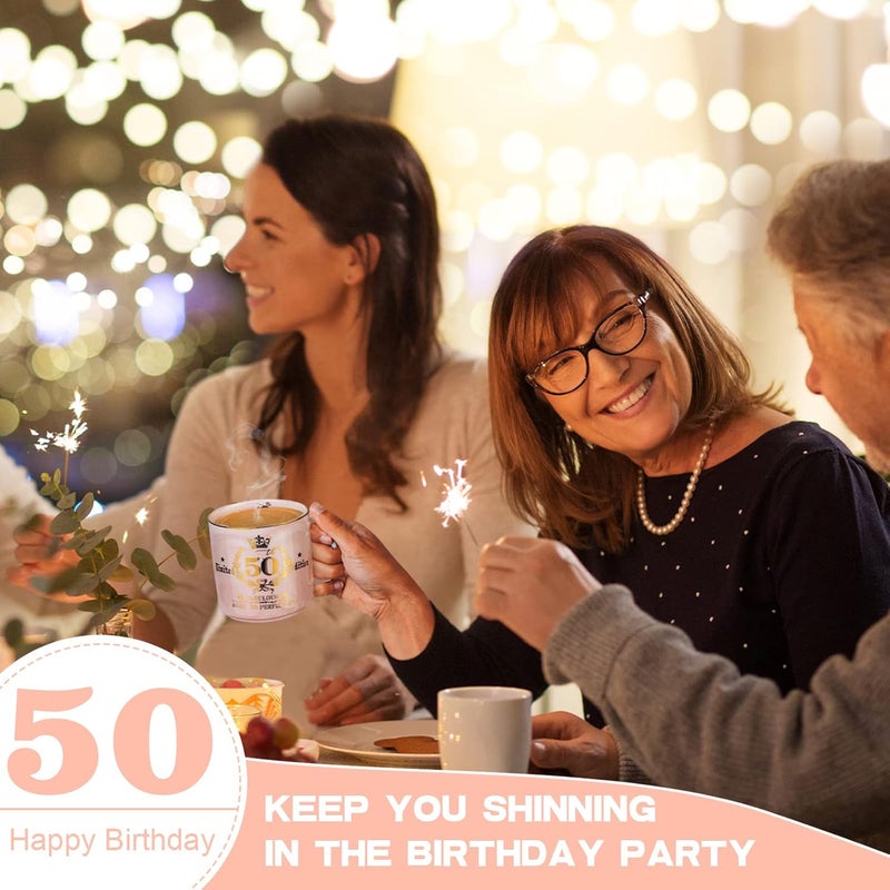 Biching هدايا عيد الميلاد الخمسين للنساء، 50 الرائعة، كوب قهوة بنمط ذهبي سعة 14 أونصة، فكرة هدايا رائعة لعيد ميلاد الأم، الزوجة، الابنة، الأخت، الأصدقاء، العمة، هدية جميلة في علبة مميزة - Image 5