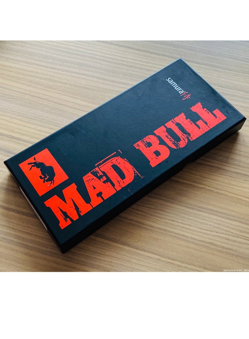 Samura سكين الطاهي الصربي Samura Mad Bull بمقبض أسود وأزرق | مقبض بطول 7 بوصات | متين | فولاذ مقاوم للصدأ مطروق AUS-8 | مادة المقبض G-10 | مطروق يدويًا | قطع دقيق  - Image 5