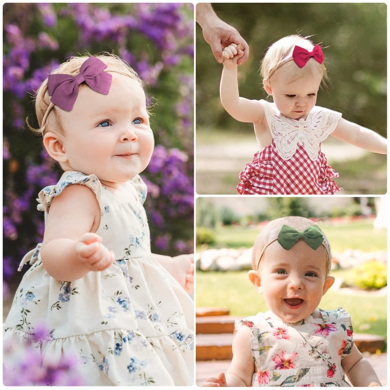 Jesries 30 Pcs Baby Headbands Girls Hair Bows Nylon Hairbands with Linen Bows Handmade Head Accessories for Infant Newborn Toddlers Kids - Image 2