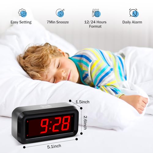 Timegyro Digital Alarm Clock Battery Operated with LED Display for Bedrooms, Long Battery Life for 12 Months, 3 Brightness Adjustable, 12/24 Hour, Snooze, Black Case with Red Digits - Image 2