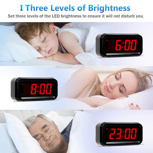 Timegyro Digital Alarm Clock Battery Operated with LED Display for Bedrooms, Long Battery Life for 12 Months, 3 Brightness Adjustable, 12/24 Hour, Snooze, Black Case with Red Digits - Image 3