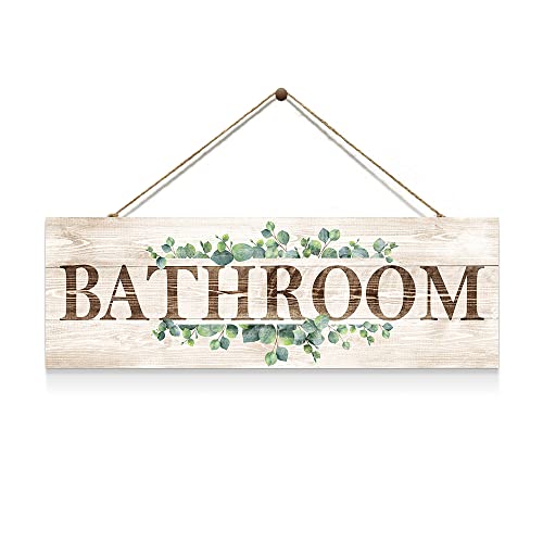 VGICH Bathroom Sign Wall Decor, Bathroom Wall Art, Rustic Farmhouse Wall Hanging Plaque Home Decorative Bathroom, 4.7 x 13.7 inches - Image 1