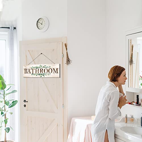 VGICH Bathroom Sign Wall Decor, Bathroom Wall Art, Rustic Farmhouse Wall Hanging Plaque Home Decorative Bathroom, 4.7 x 13.7 inches - Image 2