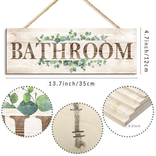 VGICH Bathroom Sign Wall Decor, Bathroom Wall Art, Rustic Farmhouse Wall Hanging Plaque Home Decorative Bathroom, 4.7 x 13.7 inches - Image 3