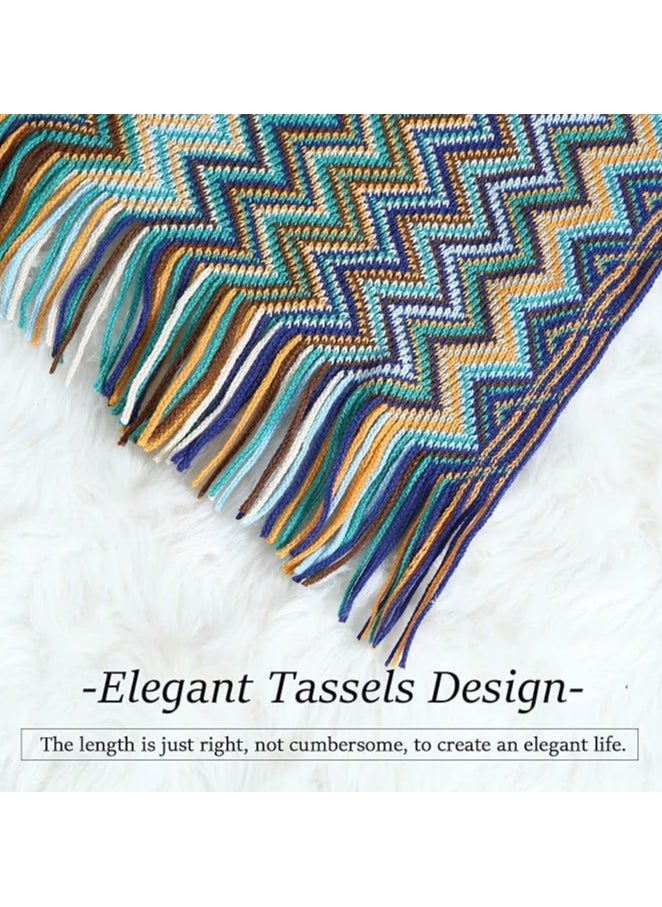 General Boho Throw Blanket, Home Decor Stripe Woven Blanket with Tassels, Super Soft Cozy Lightweight Warm for Chair Bed Couch Decorative, Knit Throw Blankets for Bed Couch Sofa Office (130x200cm, Blue)  - Image 3