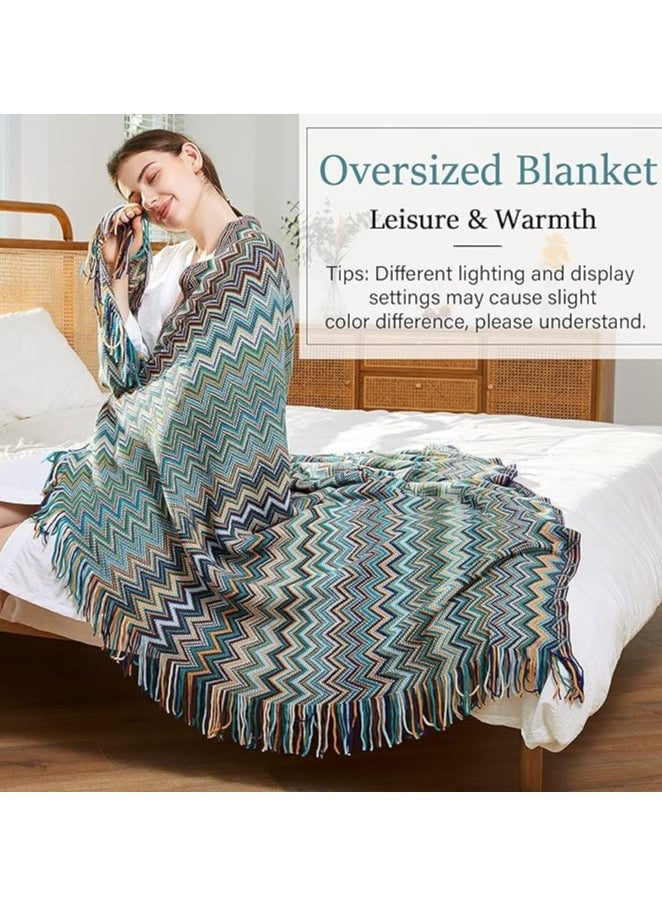 General Boho Throw Blanket, Home Decor Stripe Woven Blanket with Tassels, Super Soft Cozy Lightweight Warm for Chair Bed Couch Decorative, Knit Throw Blankets for Bed Couch Sofa Office (130x200cm, Blue)  - Image 4
