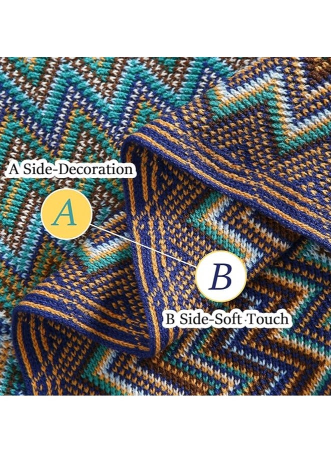 General Boho Throw Blanket, Home Decor Stripe Woven Blanket with Tassels, Super Soft Cozy Lightweight Warm for Chair Bed Couch Decorative, Knit Throw Blankets for Bed Couch Sofa Office (130x200cm, Blue)  - Image 5