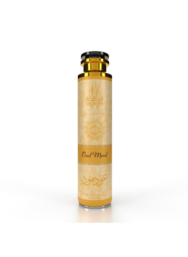 معطر الهواء عود مود - 300 مل | معطر غرف شرقي حلو يدوم طويلاً | رائحة الورد، الزعفران، الكراميل وعود | عطر دافئ من العنبر والبخور في المنزل