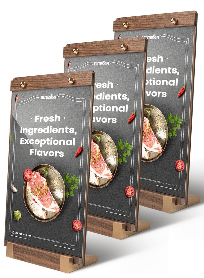 EliteSign 8.5"x11" Acrylic Tabletop Sign Holder with Woodgrain Base - Double-Sided Vertical Display Frame for Restaurant Menu, Coffee Shop, Office, Retail Store, L-Shaped Sturdy Stand (3pk) - Image 1