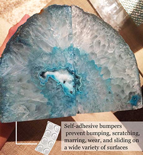 AMOYSTONE Agate Geode Bookends Heavy Duty Stone Book Ends Decorative Bookend Holder Home Office Decor with Rubber Bumpers Teal 1 Pair, 2-3 LBS - Image 5