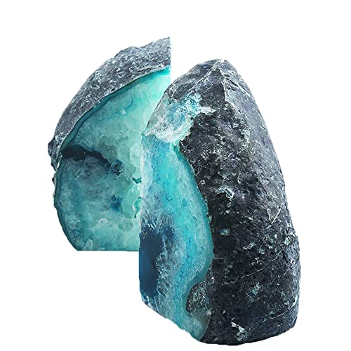AMOYSTONE Agate Geode Bookends Heavy Duty Stone Book Ends Decorative Bookend Holder Home Office Decor with Rubber Bumpers Teal 1 Pair, 2-3 LBS - Image 4
