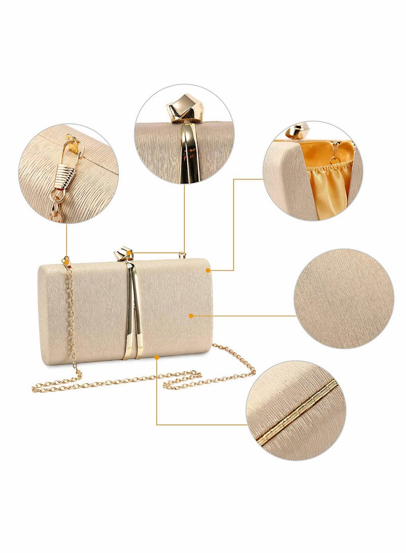 Zikra حقيبة كلاتش، حقيبة سهرة ذهبية للسيدات مع سلسلة ظهر، حقيبة مظروف أنيقة لحفلات الزفاف والولائم - Image 5