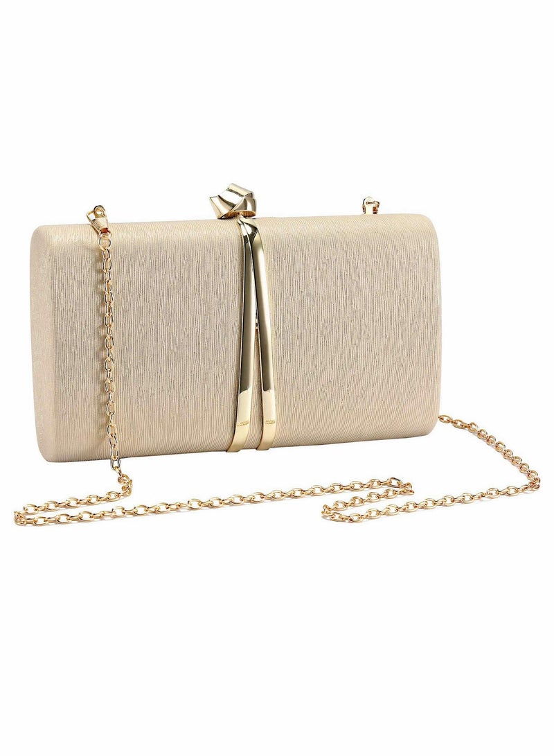 Zikra حقيبة كلاتش، حقيبة سهرة ذهبية للسيدات مع سلسلة ظهر، حقيبة مظروف أنيقة لحفلات الزفاف والولائم - Image 1