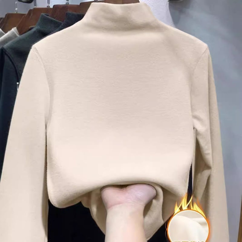 قميص أساسي مزدوج الجوانب من المخمل الألماني مع بطانة من الفليس، سترة دافئة بأكمام طويلة للرجال والنساء ذات ياقة شبه عالية - Image 2