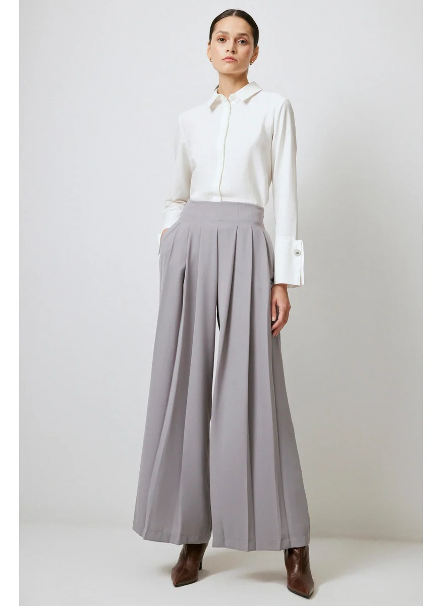 Touche Pleated Wide Leg Crepe Trousers